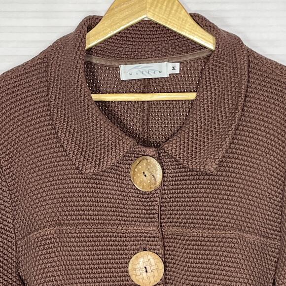 Willow Cardigan Sweater M Brown Heavy Knit Cotton Boho Lagenlook Wooden Buttons - Picture 3 of 14